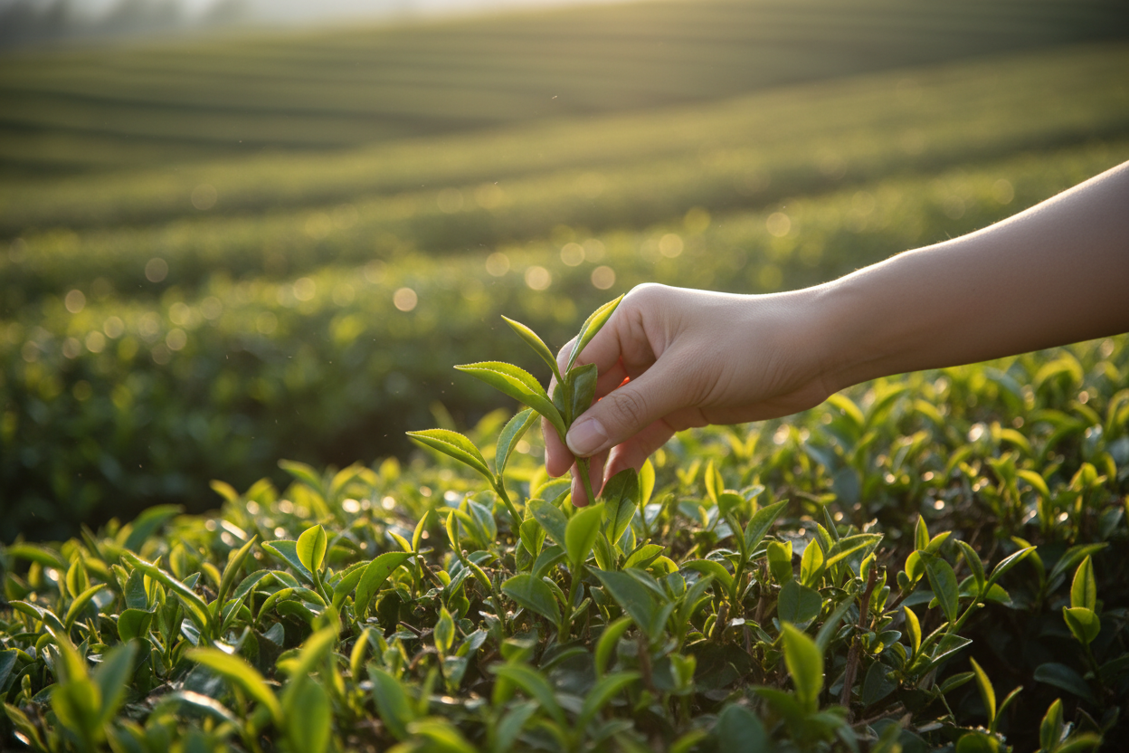 main recolte le the au champs